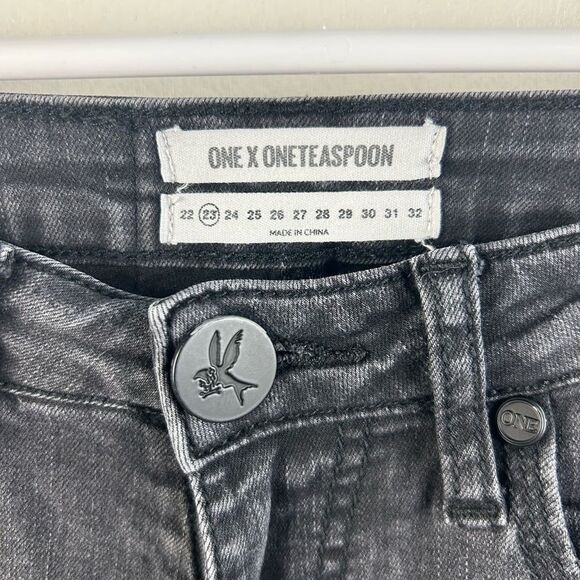 One X OneTeaspoon womens sz 23 High Waist Freebird II Jeans Raw Hem distressed - Picture 6 of 9